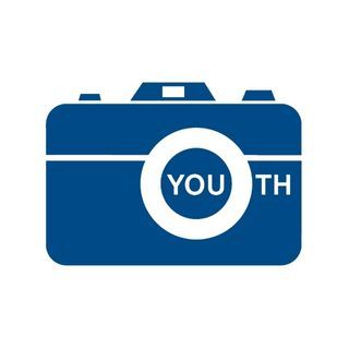Blue camera with the word youth in it on a white background