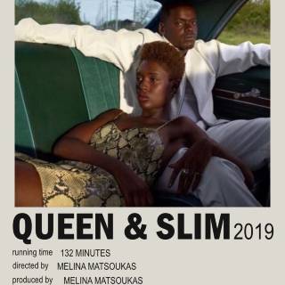 Cover of Queen & Slim movie. A woman wearing a green dress leans semi-reclined against a man wearing a white suit. His face is out of frame.