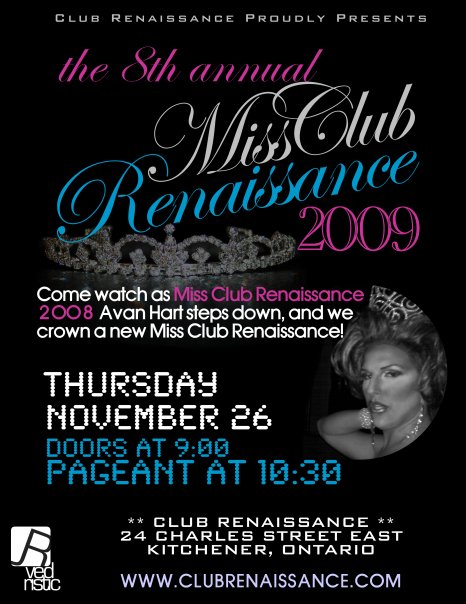 A flyer from the 2009 Miss Club Renaissance Pageant from November 2009.