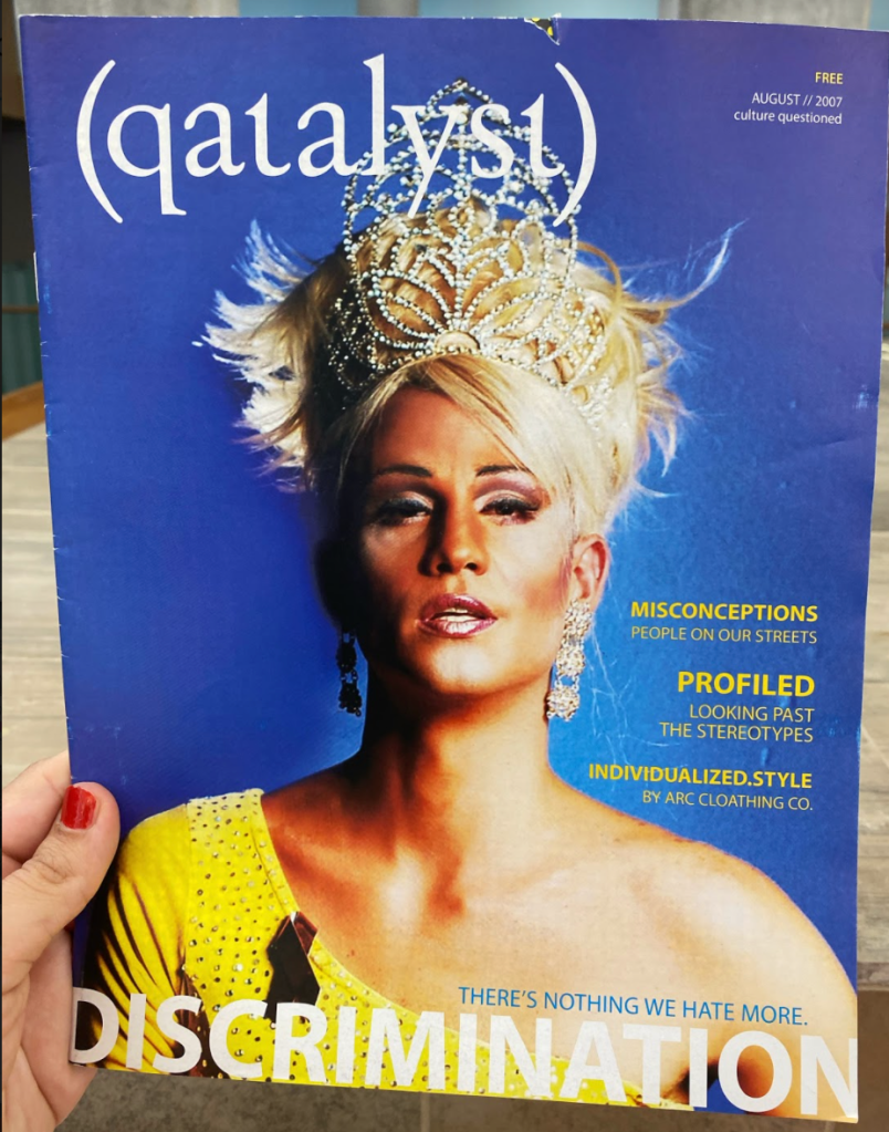 a photo of the magazine qatalyst. This issue, from 2007, featured Miss Drew on the cover.